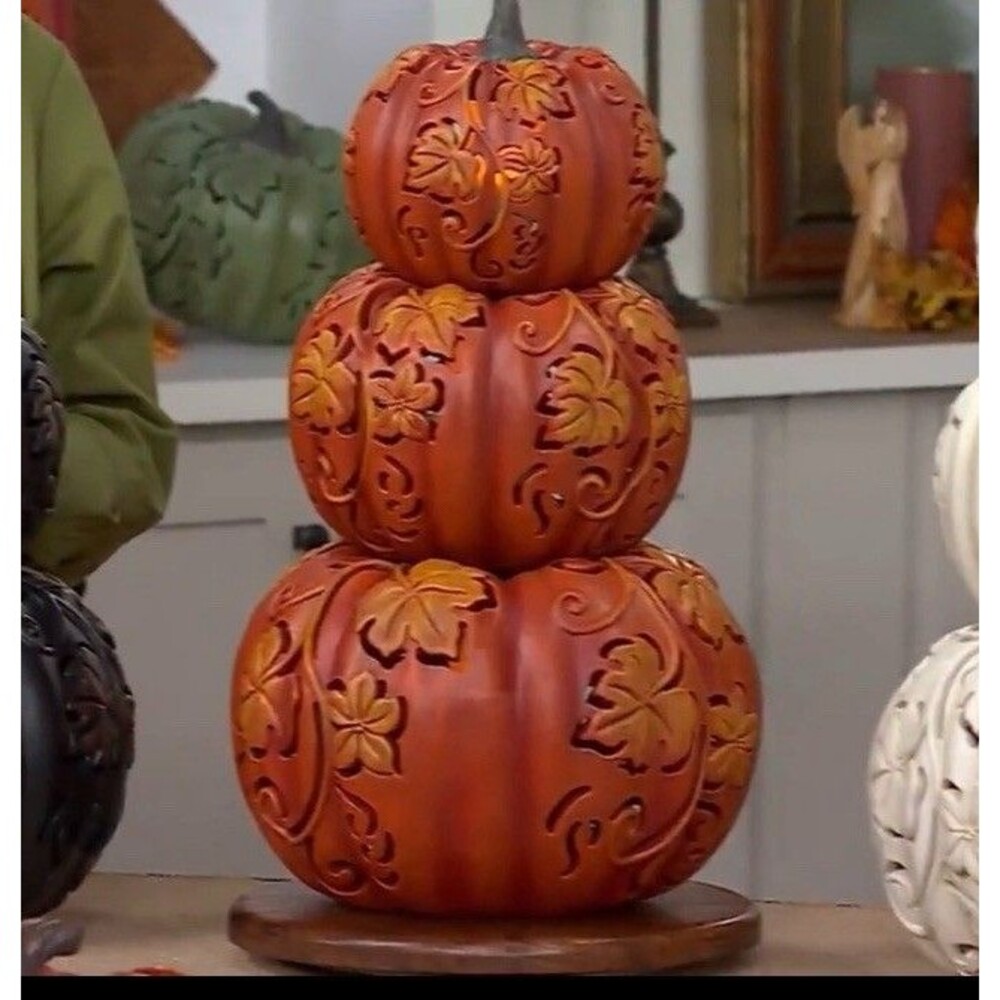 3-Piece Indoor/ Outdoor Flicker Flame Stacking Pumpkins by Valerie - Orange - Picture 2 of 3